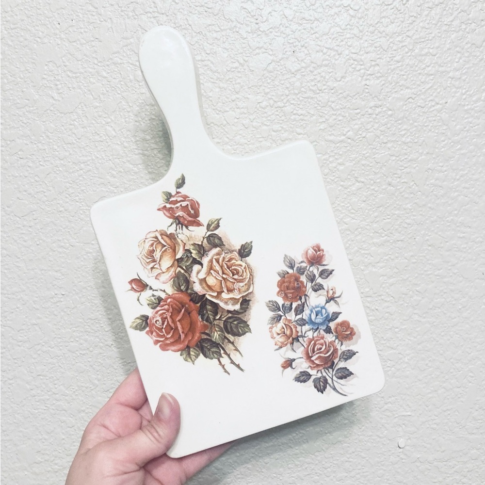 Vintage Hand Painted Ceramic Cutting Board Wall hanging Kitchen Decor Cottage